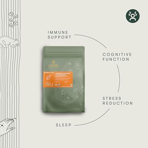 Luxmi Estates Ashwagandha Turmeric | Organic Adaptogen Tea | 50 Biodegradable Tea Bags | 100g/3.52oz