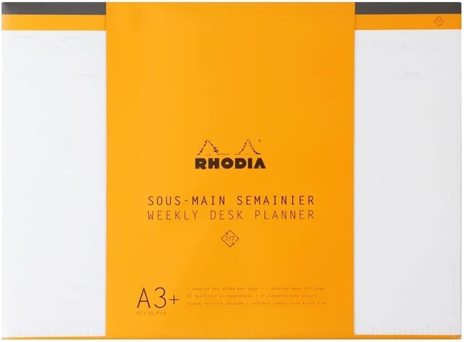 Rhodia -Ref 194041 - Undated Weekly Desk Pad - Premium 80 GSM White Paper -16 1/2 x 12 1/8" - 60 Sheets