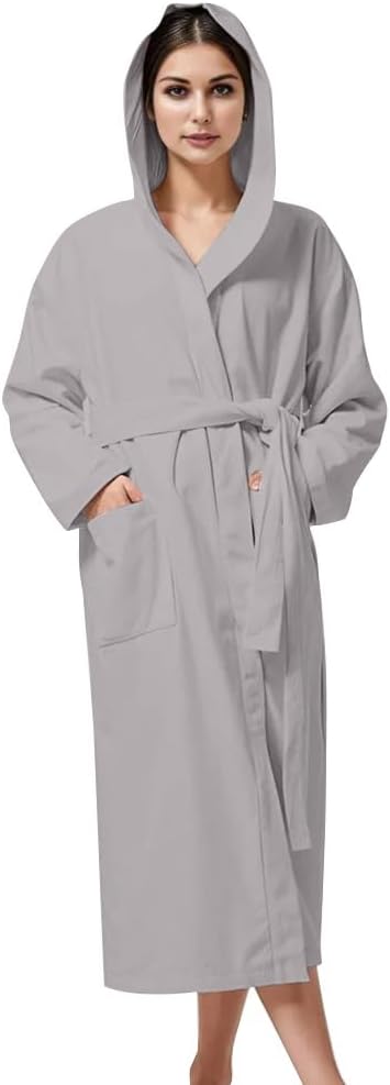 KAHAF COLLECTION Women Hooded 100% Cotton Terry Bathrobe, Soft Absorbent Quick Dry Robe for Spa, Shower & Home Wear