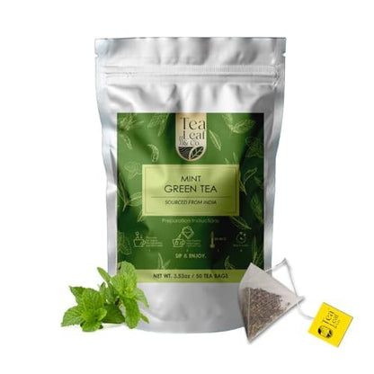 Mint Green Tea (200 gm / 7 oz), Natural Herbal Infusion, 100 Tea Bags