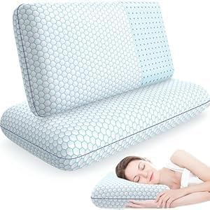 CushyOasis Memory Foam Pillows for Side, Back and Stomach Sleepers, Set of 2, Bed Pillow with Washable Cover and Breathable Mesh, Bed Pillow for Sleeping (Blue，Standard Size)