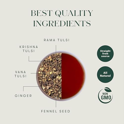 Luxmi Estates, Organic Basil Tulsi Tea, 50 Tea Bags, Caffeine-Free, Non-GMO and Organic for Immunity