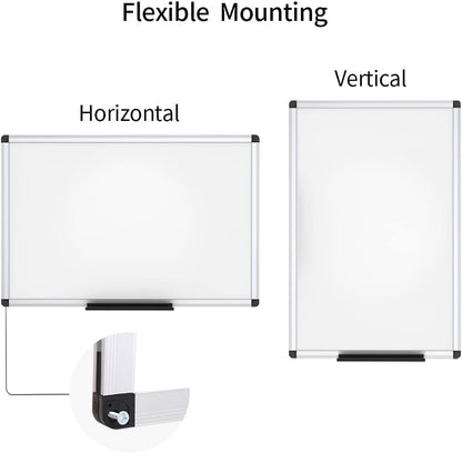 VIZ-PRO Magnetic Dry Erase Board, 36 X 24 Inches, Silver Aluminium Frame