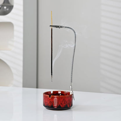 Modern Incense Holder with Flexible Metal Stand, Silver Ash Collector Base, Minimalist Design for Home Meditation and Aromatherapy. (Black + Clip)
