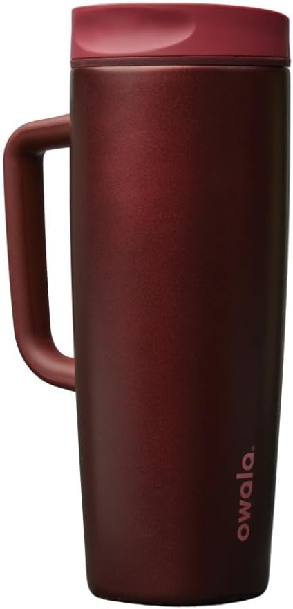 Owala SmoothSip Slider Insulated Stainless Steel Coffee Tumbler, Reusable Iced Coffee Cup, Hot Coffee Travel Mug, BPA Free 12 oz, Pink (Pucker Up)