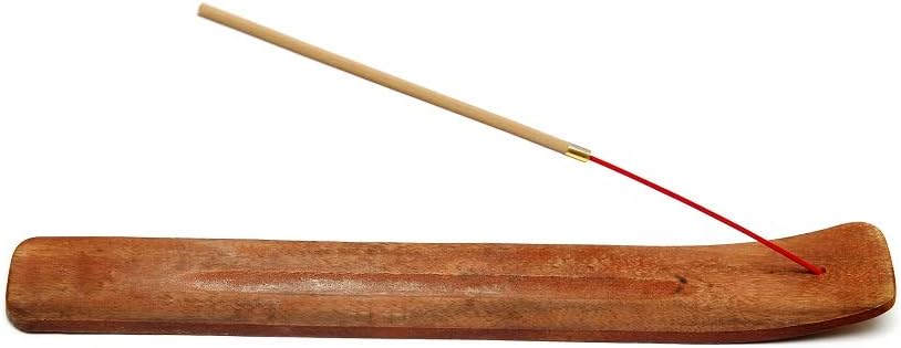 Wooden Incense Holder for Sticks with Inlays of Brass Crescent Moon 10 inches Long