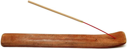 Wooden Incense Holder for Sticks with Inlays of Brass Crescent Moon 10 inches Long