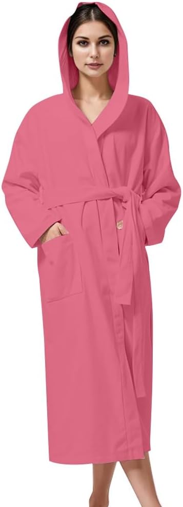 KAHAF COLLECTION Women Hooded 100% Cotton Terry Bathrobe, Soft Absorbent Quick Dry Robe for Spa, Shower & Home Wear