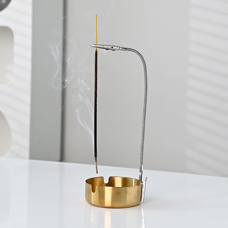 Modern Incense Holder with Flexible Metal Stand, Silver Ash Collector Base, Minimalist Design for Home Meditation and Aromatherapy. (Black + Clip)