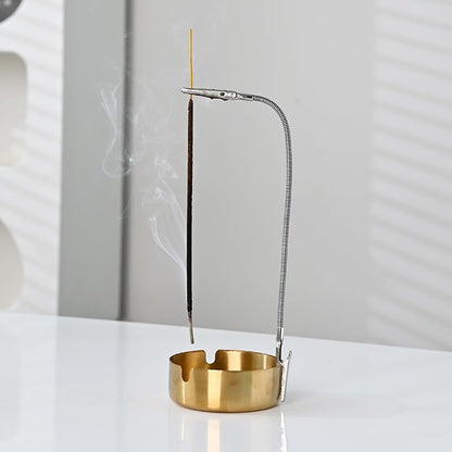 Modern Incense Holder with Flexible Metal Stand, Silver Ash Collector Base, Minimalist Design for Home Meditation and Aromatherapy. (Black + Clip)