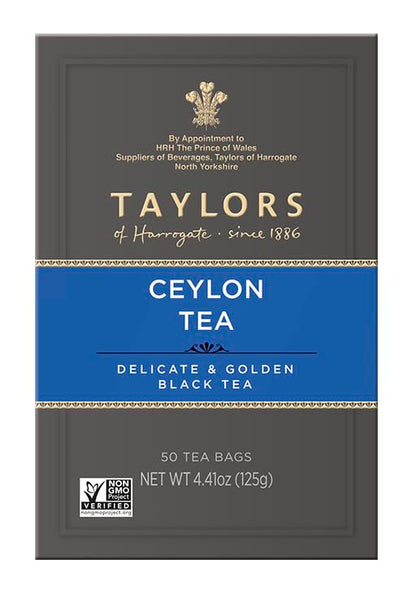 Taylors of Harrogate Pure Ceylon, Black Tea, Pillow Bags, 50 Count (Pack of 6), Bold, Bright, & Brisk, Caffeinated, Enjoy Hot or Iced, 300 Teabags Total