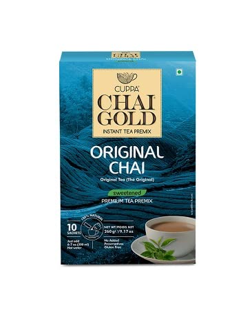 Cuppa Chai Gold Original Chai Instant Tea Premix Sweetened, Classic Chai Tea Beverage Mix, Rich Authentic Flavor, Smooth Creamy Taste, Just Add Hot Water, Single-Serve Sachets for Home, Office & Travel, Pack of 1 (10 Count)