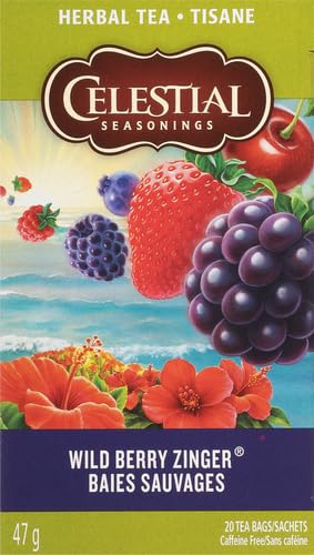 Celestial Seasonings Hibiscus Tea, Red Zinger Herbal Tea, Caffeine Free, 20 Tea Bags