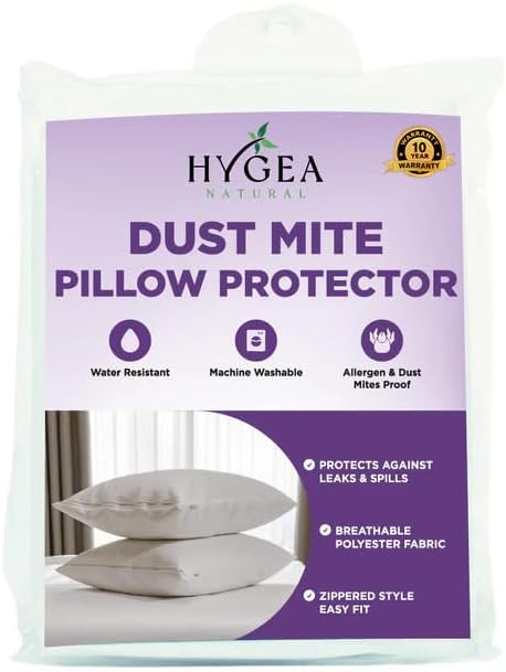 Hygea Dust Mite & Allergen Pillow Protectors Queen 20x30Set of 2 | Zippered