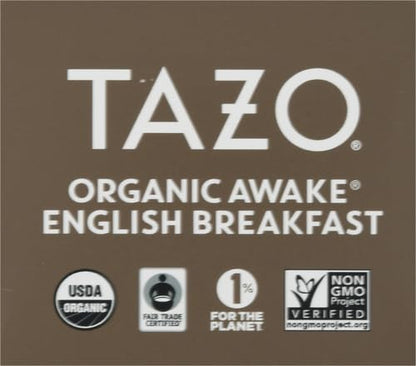 TAZO Organic Awake English Breakfast Black Tea, Black tea with Caffeine, 16 Total Bags