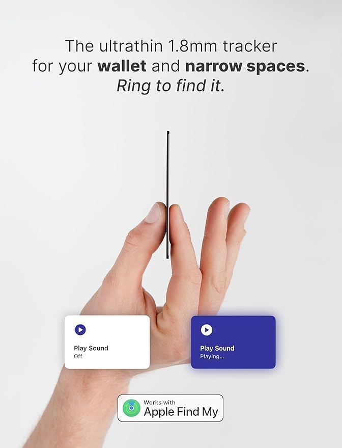 Rhinokey® Apple Find My Wallet Tracker Card, MFi Certified Bluetooth Tracker for iPhone, 0.07in Slim Credit Card Item Finder, IP68 Waterproof Rechargeable, Locator for Wallet, Luggage, Passport