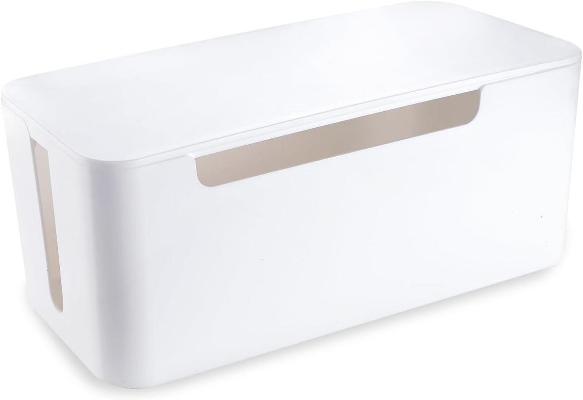 Eichzer Cable Management Box with Lid, Three Entry/Exit Slots, White