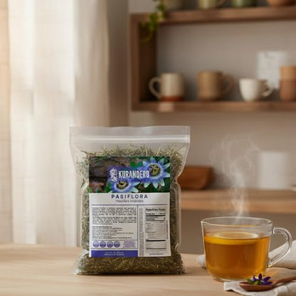 KURANDERO Passionflower Tea 4 oz (113 g) – 100% Natural Hojas de Pasiflora (Passiflora incarnata) – Loose Leaf Herbal Infusion, Non-GMO, Additive-Free, Caffeine-Free, Single Pack