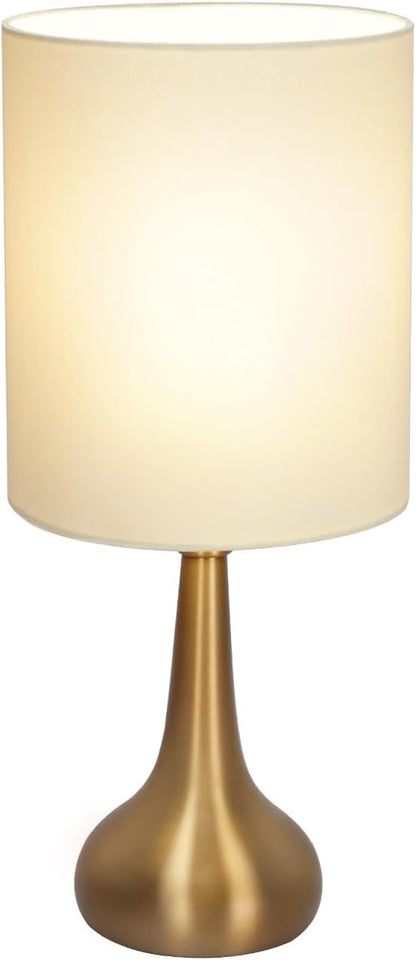 Touch Control Table Lamp, 3 Way Dimmable Simple Night Light Lamp with White Lampshade Silver Metal Base, Small Bedside Table Lamp for Bedroom, Office, Dorm, A19 9W 3000K Bulb Included