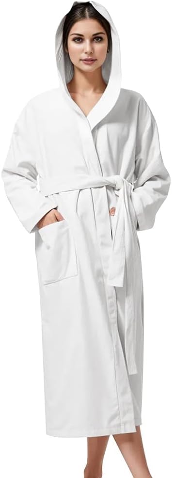 KAHAF COLLECTION Women Hooded 100% Cotton Terry Bathrobe, Soft Absorbent Quick Dry Robe for Spa, Shower & Home Wear