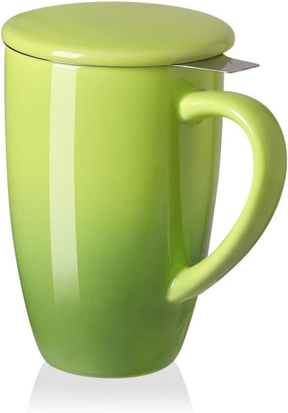 Sweejar Porcelain Tea Infuser Mug with Lid, 16 oz Teacup with Strainers for Loose Leaf Tea, Microwave and Dishwasher Safe Coffee Mug(Purple)