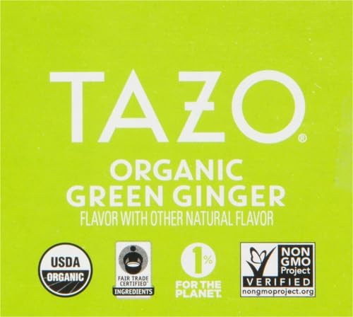 TAZO Organic Green Tea, Green Ginger, Caffeinated Tea, 16 Total Bags (Pack of 2)