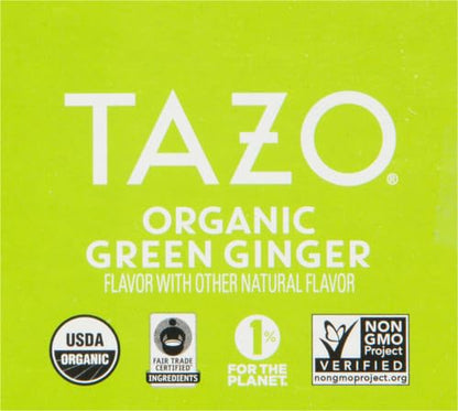 TAZO Organic Green Tea, Green Ginger, Caffeinated Tea, 16 Total Bags (Pack of 2)