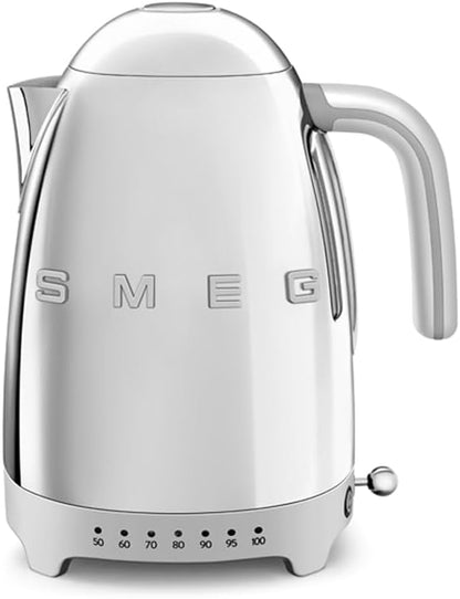 SMEG Variable Temperature Electric Kettle 1.7L (7 Cup), Stainless Steel Tea & Coffee Kettle, Fast Boil, Adjustable Temp 122°F–212°F, Keep Warm, Auto Shut-Off, 360° Base, Retro Style-Black
