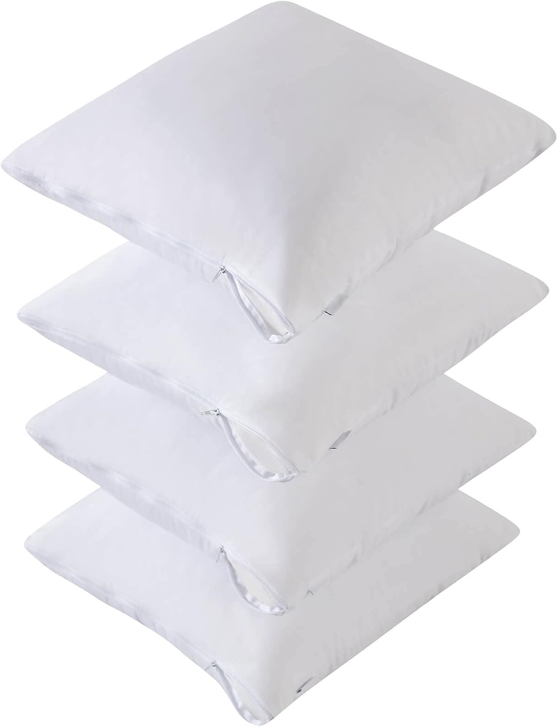 Kingnex 4 Pack Waterproof Down Feather Proof Pillow Protectors with Zipper 20x20 Zippered Pillow Covers for Square Throw Pillow