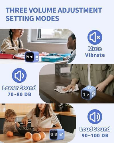 Productivity Timer Flip Gravity Sensor Cube Timer Countdown & Countup,Mute & Vibrate & Sound，5/10/30/60min & Custom Timing, Perfect for ADHD,Work,Learning,Kitchen Cooking (1White)