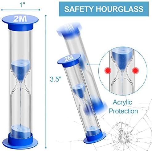Hourglass Sand Timer 5 Minute with Suction Cup - Set of 2 Small, Unbreakable Sand Watch 5 Min Sucker, Small Blue Sand Clock 5 Minute, Plastic Hour Glass Sandglass Timer for Kids, Games, Classroom