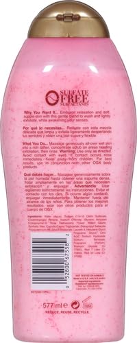 OGX Sensitive + Rose Water & Pink Sea Salt Exfoliating Body Scrub + Rose Quartz, Gentle Exfoliating Daily Body Wash Softens Skin, Body Scrub for Women, Sulfate-Free Surfactants, 19.5 fl oz