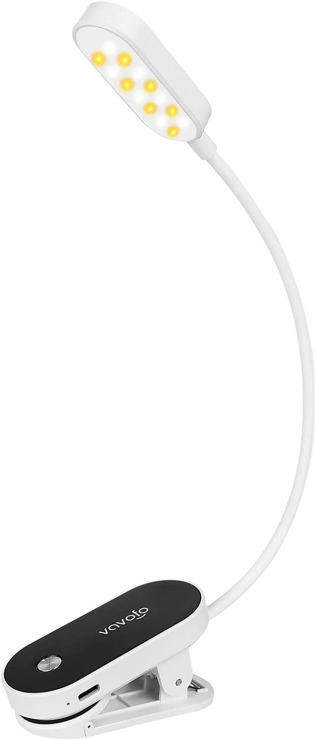 VAVOFO Rechargeable Book Light, 14 LEDs Eye Care Clip On Amber Reading Light for Bookworms Reading in Bed with 9 Colors 9 Brightness (White-Blue)
