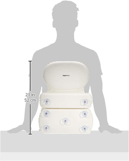 Amazon Basics Bath Tub Neck and Back Support Pillow with Non-Slip Suction Cups, Waterproof, Thick Padded 3-Panel, Easy to Clean, Off-white