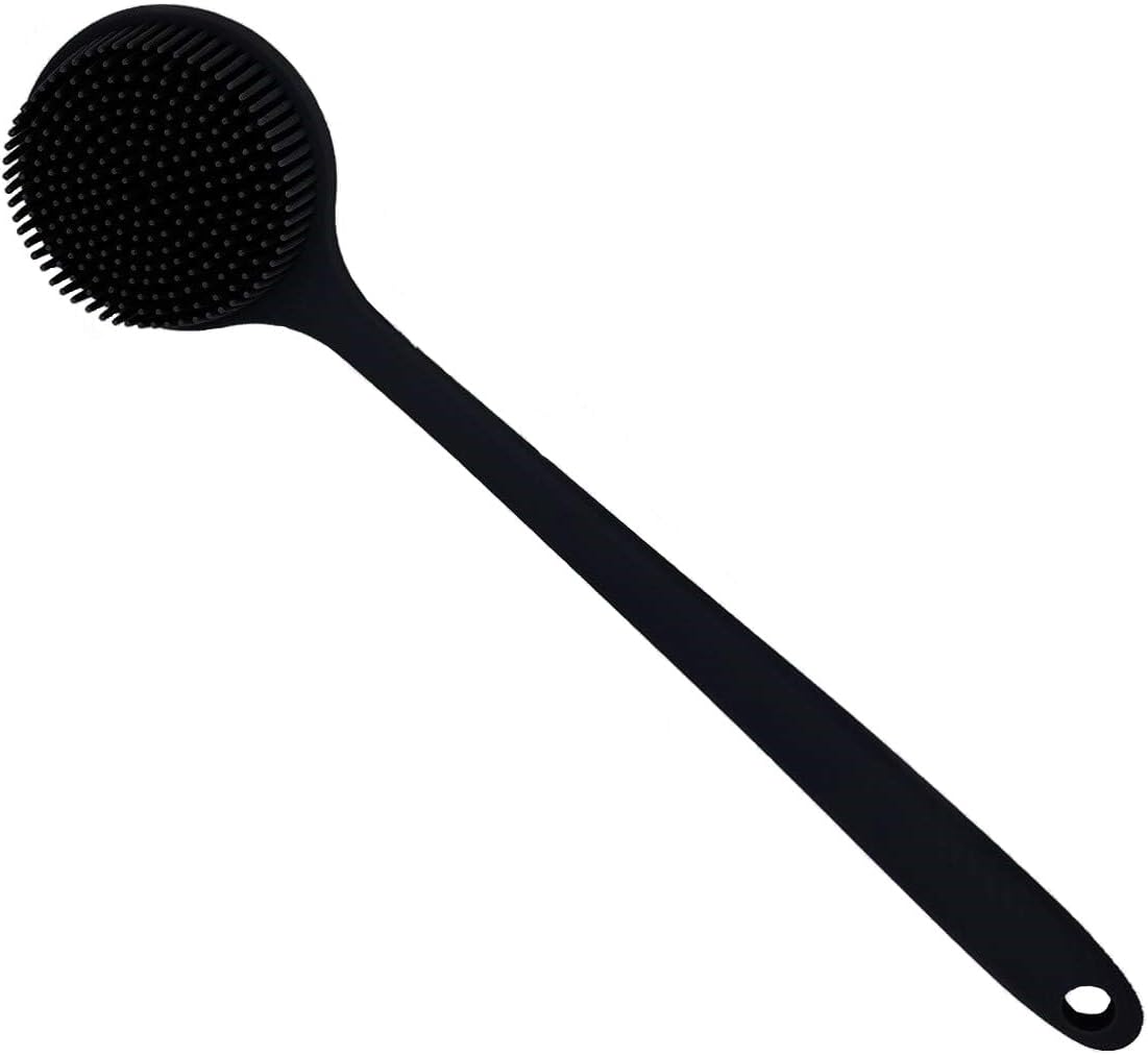 Long Handle Silicone Body Scrubber for Shower, Dual-Sided Back Scrubber Brush with Soft Bristles&Massage Nodes, Exfoliating Bath Brush for Hard to Reach Areas, Easy to Clean & Quick Dry, for Daily Use