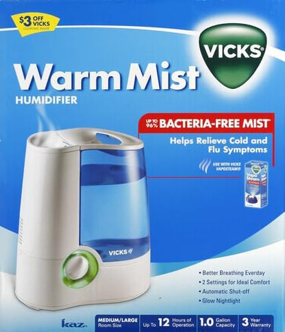 Vicks Warm Mist Humidifier for Small to Medium Rooms, White