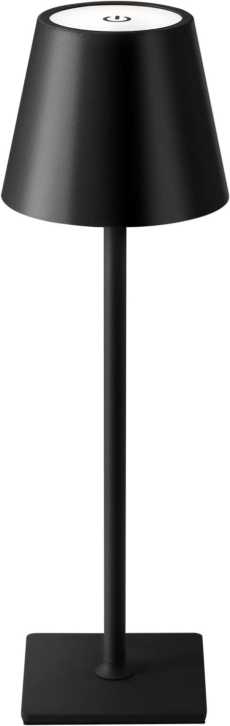 KDG 2 Pack Cordless Table Lamp, Portable LED Desk Lamps, 5000mAh Battery Operated, 3 Color Stepless Dimming Up, for Restaurant, Bedroom, Outdoor Camping, Coffee Shop, Night Light, Rechargeable (Black)