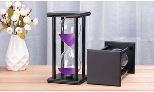 Hourglass 60 Minutes White Sand Timer, Black Wooden Frame Sandglass