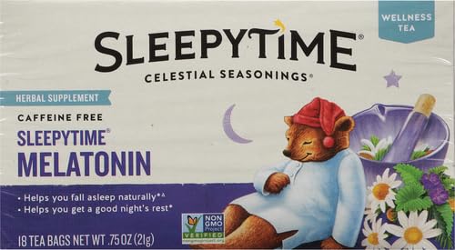 Celestial Seasonings Sleepytime Tea Plus Melatonin, Caffeine Free, Celestial Seasonings Herbal Tea, 18 Bag Box