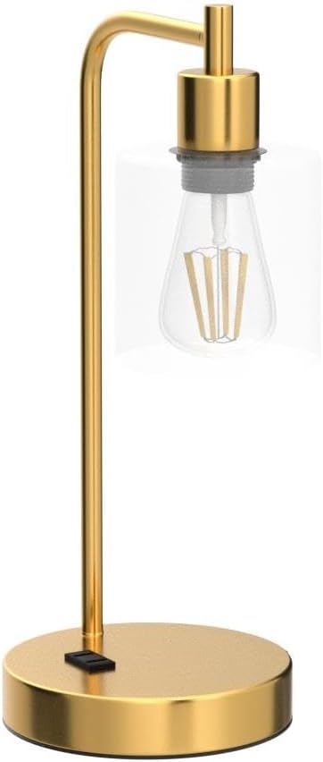 QiMH Industrial Table Lamp for Bedroom Set of 2, Green Glass Beside Lamp with USB A&C Ports, Stepless Dimmable Gold Lamps, Nightstand Lamps for Living Room, Office, Home Decor(Bulb Included)