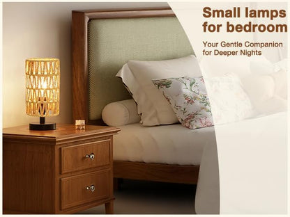 Fenmzee Small Table Lamp for Bedroom - Inline Control, Bedside Lamp with 3000K A15 LED Blub, Easy Assembly (Cream Shade - Wood Base, 9" Inline Control)