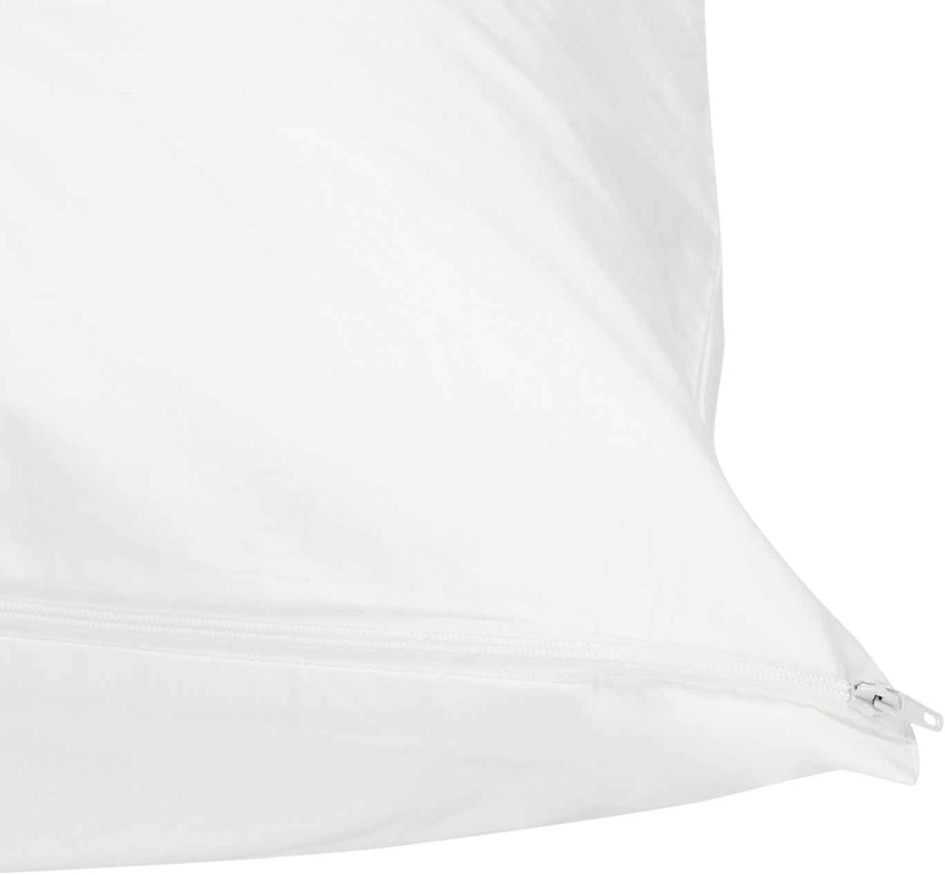 Amazon Basics Standard Breathable 100% Cotton Hypoallergenic Pillow Protector with Zipper, Machine Washable, White, 27 x 21 Inches, Pillows Not Included