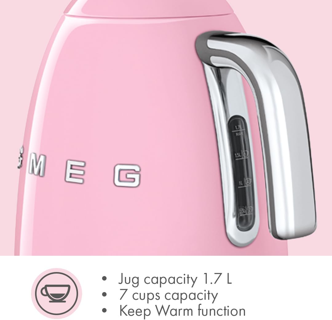 SMEG Variable Temperature Electric Kettle 1.7L (7 Cup), Stainless Steel Tea & Coffee Kettle, Fast Boil, Adjustable Temp 122°F–212°F, Keep Warm, Auto Shut-Off, 360° Base, Retro Style-Black