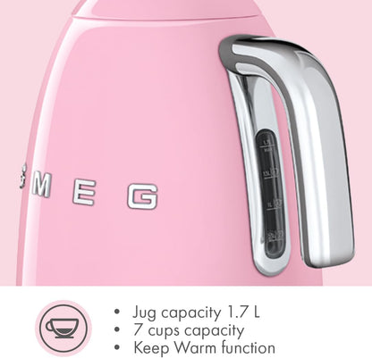 SMEG Variable Temperature Electric Kettle 1.7L (7 Cup), Stainless Steel Tea & Coffee Kettle, Fast Boil, Adjustable Temp 122°F–212°F, Keep Warm, Auto Shut-Off, 360° Base, Retro Style-Black