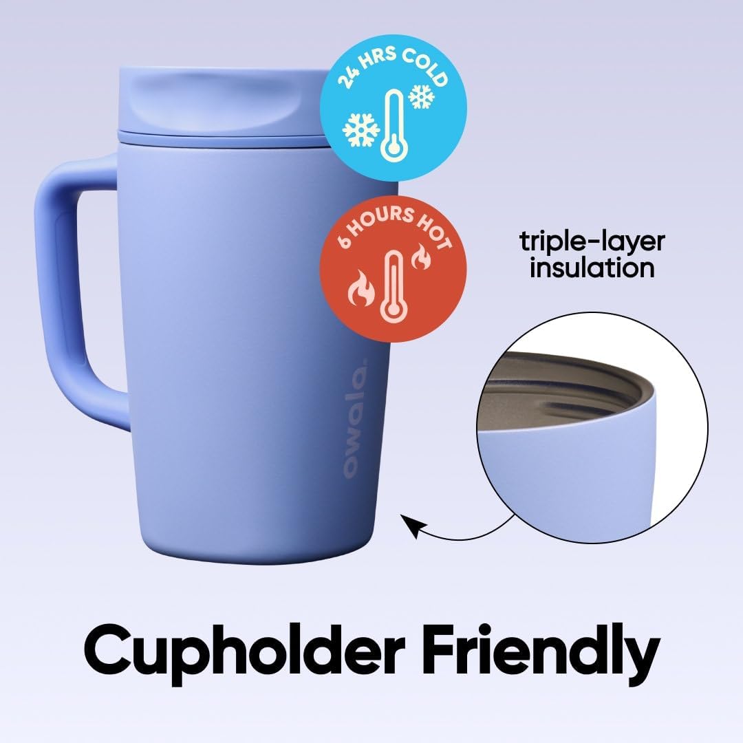 Owala SmoothSip Slider Insulated Stainless Steel Coffee Tumbler, Reusable Iced Coffee Cup, Hot Coffee Travel Mug, BPA Free 12 oz, Pink (Pucker Up)