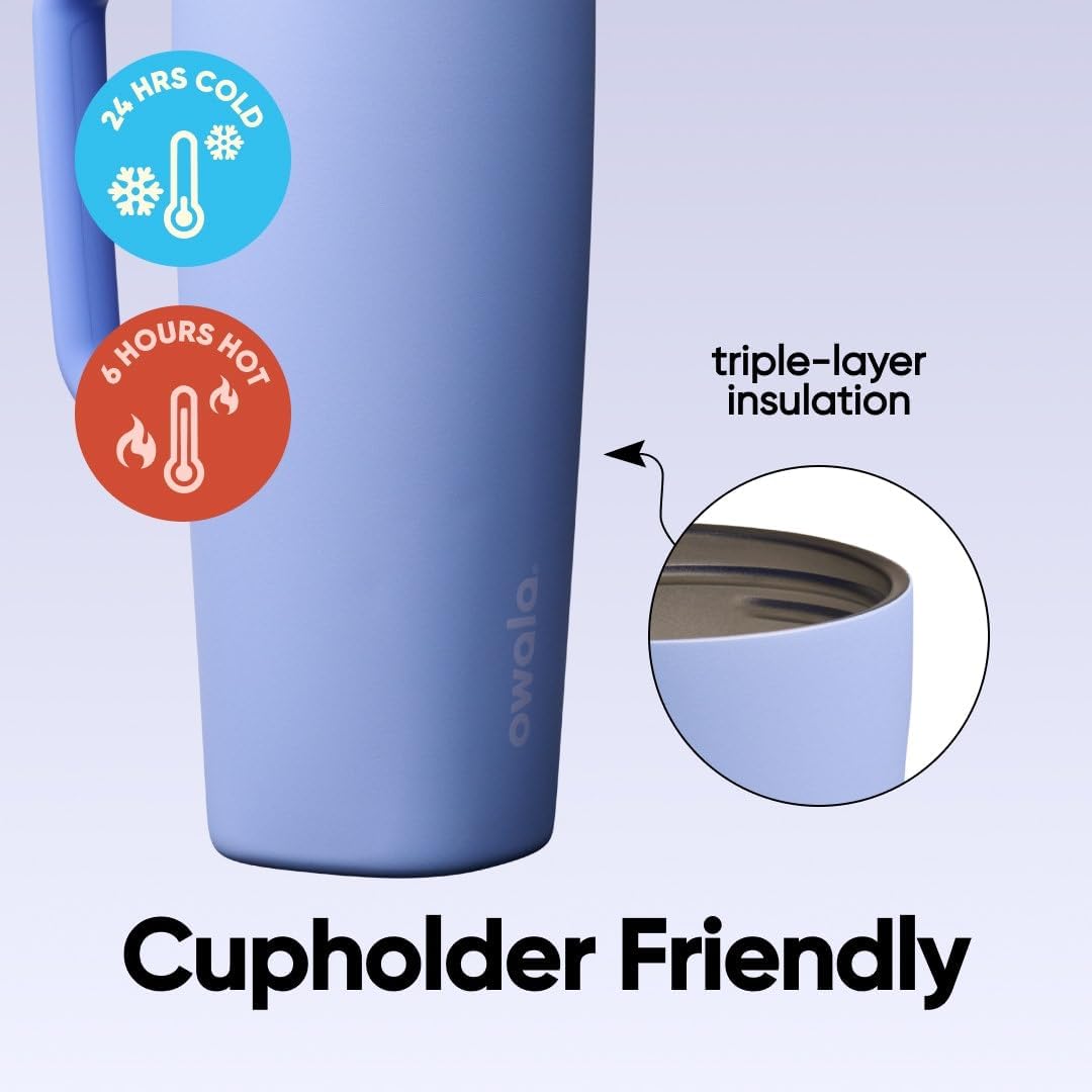 Owala SmoothSip Slider Insulated Stainless Steel Coffee Tumbler, Reusable Iced Coffee Cup, Hot Coffee Travel Mug, BPA Free 12 oz, Pink (Pucker Up)