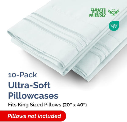 Standard Pillow Cases Set of 10 - Ultra Soft Hotel Quality Pillowcase Covers - Comfy, Cozy & Wrinkle Free - Shrink, Stain and Fade Resistant - Machine Washable Pillow Protectors - 10 Pcs Set - White - Colors A