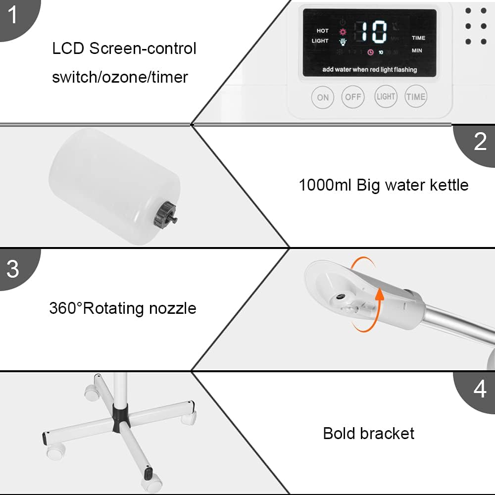 Facial Steamer with Hot Mist, Esthetician Barber Steamer, Height Adjustable & Rotatable Nozzle, for Home & Salon SPA