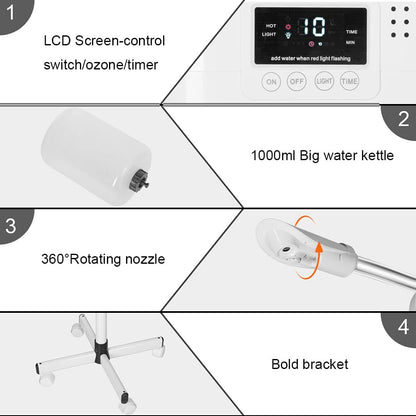Facial Steamer with Hot Mist, Esthetician Barber Steamer, Height Adjustable & Rotatable Nozzle, for Home & Salon SPA