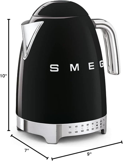 SMEG Variable Temperature Electric Kettle 1.7L (7 Cup), Stainless Steel Tea & Coffee Kettle, Fast Boil, Adjustable Temp 122°F–212°F, Keep Warm, Auto Shut-Off, 360° Base, Retro Style-Black